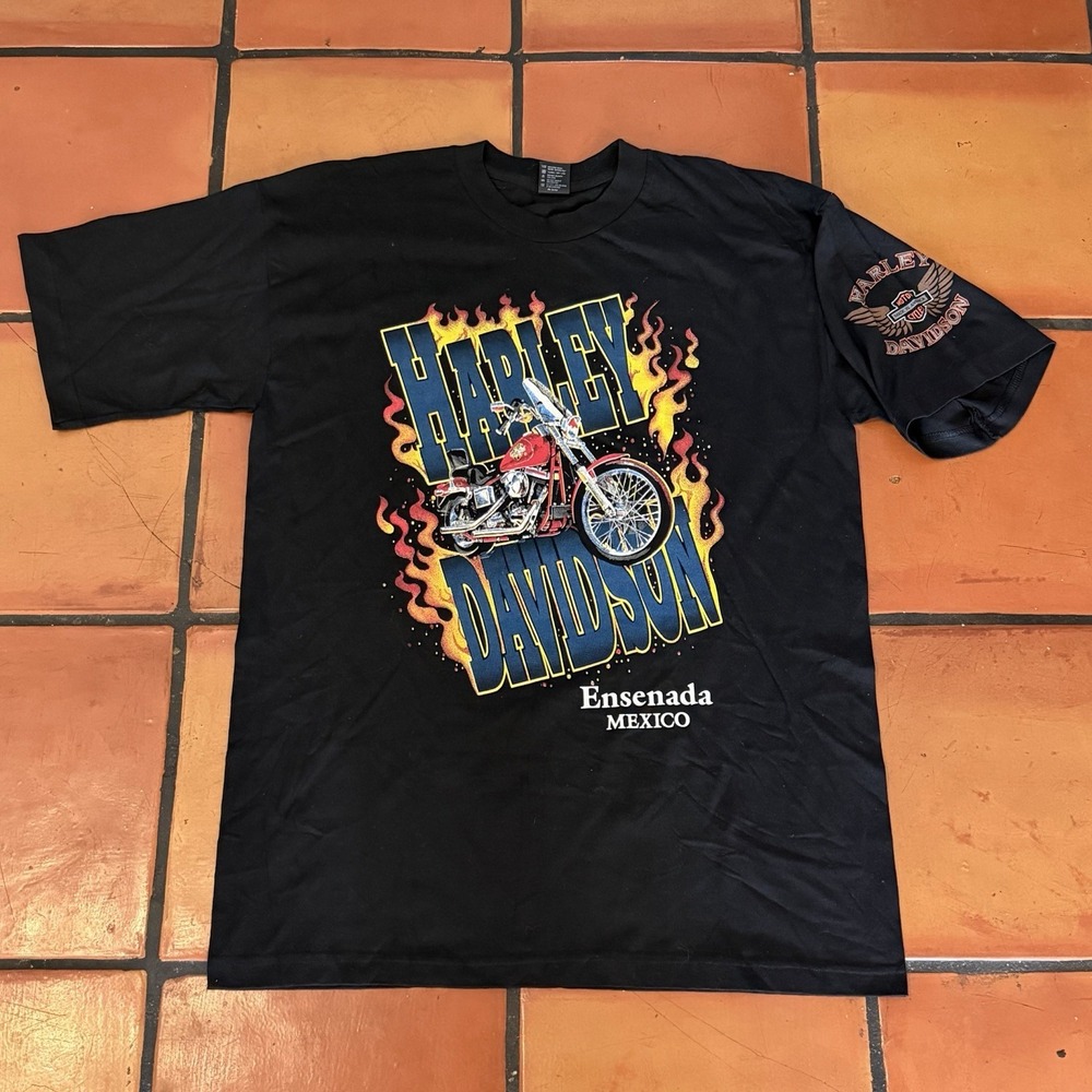 Vintage Harley Davidson T Shirt XL Black Ensenada Mexico X Brand